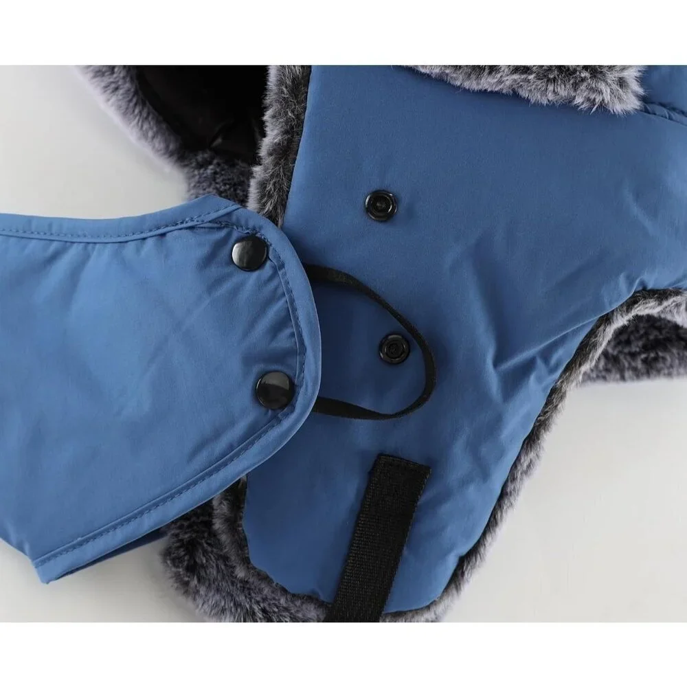 Men's Blue Trapper Hat Faux Fur Trooper Hunting Cap with Face Mask